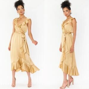 Show Me‎ Your Mumu Samantha Ruffle Wrap Dress True Gold Luxe Satin Small